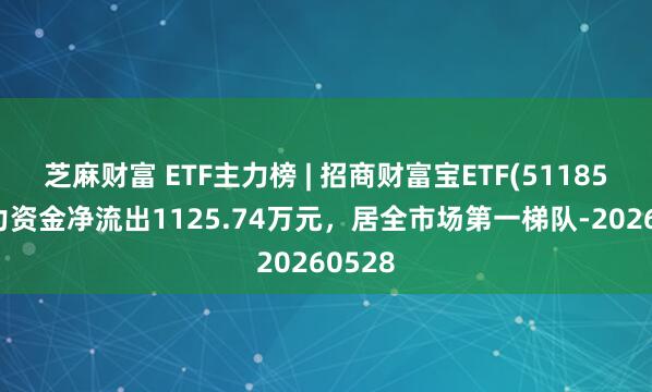 芝麻财富 ETF主力榜 | 招商财富宝ETF(511850)主力资金净流出1125.74万元，居全市场第一梯队-20260528