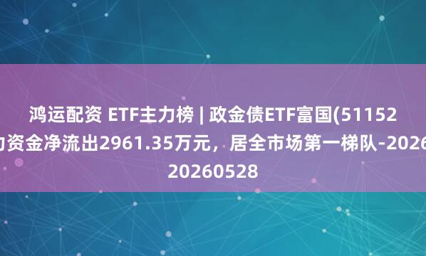 鸿运配资 ETF主力榜 | 政金债ETF富国(511520)主力资金净流出2961.35万元，居全市场第一梯队-20260528